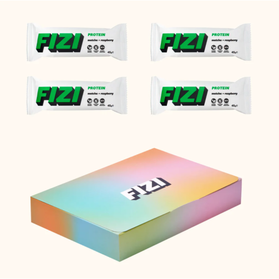 Протеиновые батончики со вкусом матчи MATCHA RASPBERRY BOX FIZI 10 шт  