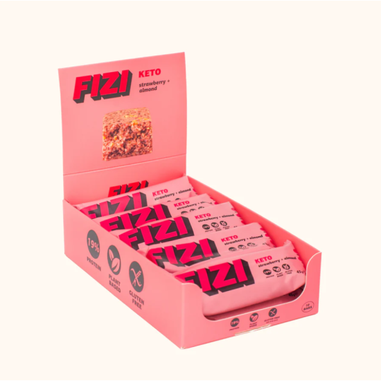 Низьковуглеводні Кето батончики STRAWBERRY ALMOND BOX FIZI 10 шт 